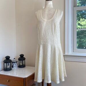 Express fit and flare off white lace dress
